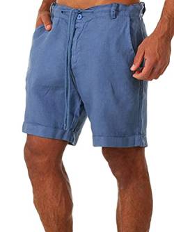 Onsoyours Herren Leinenhose Kurze Hose Leinen Shorts Lässige Männer Freizeithose Strandhose Stoffhose Sommer Loungewear Shorts Navy Blau XL von Onsoyours