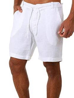 Onsoyours Herren Leinenhose Kurze Hose Leinen Shorts Lässige Männer Freizeithose Strandhose Stoffhose Sommer Loungewear Shorts Weiß L von Onsoyours