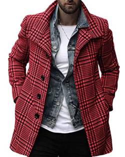 Onsoyours Herren Mantel Wintermantel Trenchcoat Jacke Herrenmantel Vintage Winter Herbst Lang Warm Stehkragen Reverskragen Elegant Klassischer Outdoor Gepolstert A Rot M von Onsoyours