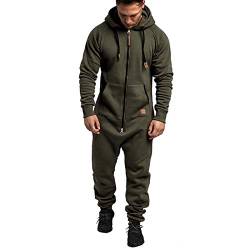 Onsoyours Herren One Piece Pyjamas Mit Kapuze Tasche Kordelzug Reißverschluss Jumpsuit Onesie Strampler Langer Spielanzug Einteiliger Pyjama Overall Herbst Winter A Armeegrün S von Onsoyours