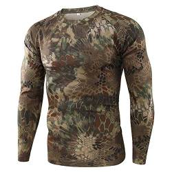 Onsoyours Herren Outdoor Schnell Trocknend Camouflage Langarm Tops Python-Muster Bluse T-Shirts Tactical Mountaineering Schnelltrocknendes Langarmshirt A Grün XL von Onsoyours