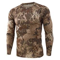 Onsoyours Herren Outdoor Schnell Trocknend Camouflage Langarm Tops Python-Muster Bluse T-Shirts Tactical Mountaineering Schnelltrocknendes Langarmshirt A Khaki L von Onsoyours