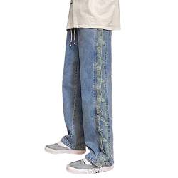 Onsoyours Herren Patchwork Jeans Baggy Hip Hop Jeanshose Casual Straight Leg Denim Hosen Vintage Farbblock Weitem Bein Pants Streetwear K Blau XL von Onsoyours