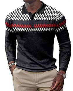 Onsoyours Herren Poloshirt Langarm Regular Fit Basic Polo Business Baumwolle Elegante Polohemd für Männer Drucken Einfarbig Männer Golf Polo Shirts Rot XXL von Onsoyours