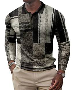 Onsoyours Herren Poloshirt Langarm Regular Fit Basic Polo Business Baumwolle Elegante Polohemd für Männer Drucken Einfarbig Männer Golf Polo Shirts Schwarz XL von Onsoyours