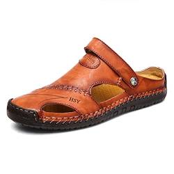 Onsoyours Herren Rindleder Geschlossene Sandalen Männer Wandersandalen Strandschuhe Ledersandalen Sommer Slipper Loafer Rotbraun 47 EU von Onsoyours