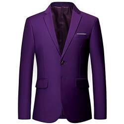 Onsoyours Herren Sakko Slim Fit Einfarbig Modern Anzugjacke für Hochzeit Freizeit Party Abschluss Business Blazer Knöpfe Sakko A Violett L von Onsoyours
