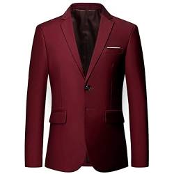 Onsoyours Herren Sakko Slim Fit Einfarbig Modern Anzugjacke für Hochzeit Freizeit Party Abschluss Business Blazer Knöpfe Sakko A Weinrot 3XL von Onsoyours