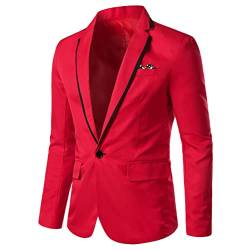 Onsoyours Herren Sakko Slim Fit Einfarbig Modern Anzugjacke für Hochzeit Freizeit Party Abschluss Business Blazer Knöpfe Sakko B Rot 4XL von Onsoyours