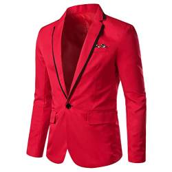 Onsoyours Herren Sakko Slim Fit Einfarbig Modern Anzugjacke für Hochzeit Freizeit Party Abschluss Business Blazer Knöpfe Sakko B Rot L von Onsoyours