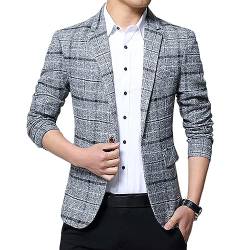 Onsoyours Herren Slim Fit Karierter Blazer Freizeit Jackett Business Anzugjacke Modern Blumendruck Sakko Blazer Herren Sportmäntel Blazer mit Knöpfen B Grau M von Onsoyours