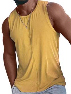 Onsoyours Herren Sport Tank Top Gym Fitness Muskelshirt Bodybuilding Ärmelloser Shirt Unterhemd T-Shirt Achselshirt Trägershirt Sport Fitness B Gelb XL von Onsoyours