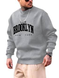 Onsoyours Herren Sweatshirt Pullover Casual Langarm Pulli Ohne Kapuze Hip Hop Drucken Rundhals Plüsch Pull Oversized Teenager Männer Oberteil Winter Sportbekleidung A Grau XL von Onsoyours