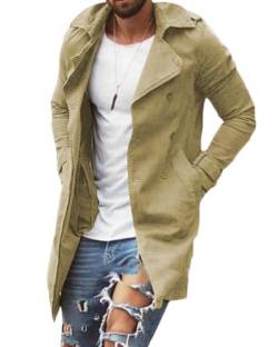 Onsoyours Herren Trenchcoat Slim Fit Zweireihiger Mantel im Militärischen Stil Windbreaker Trench Coat Jacke mit Reverskragen Wintermantel Regular Fit Freizeit Khaki XS von Onsoyours