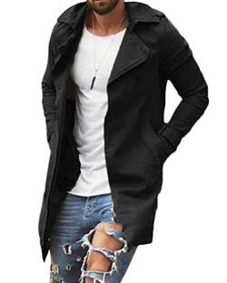 Onsoyours Herren Trenchcoat Slim Fit Zweireihiger Mantel im Militärischen Stil Windbreaker Trench Coat Jacke mit Reverskragen Wintermantel Regular Fit Freizeit Schwarz M von Onsoyours