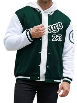 Onsoyours Herren Vintage College Jacke Bomberjacke Baseball Jacke Übergangsjacke Oversized Druck Jacken Plüsch Mantel mit Knöpfen Mode Sweatjacke für Winter Herbst A Dunkelgrün XL von Onsoyours