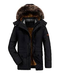 Onsoyours Herren Warme Winterjacke Parka Jacke mit Plüsch Wintermantel mit Kapuze Übergangsjacke Gefütterte Winterparka Outdoor Mantel A Schwarz Small von Onsoyours