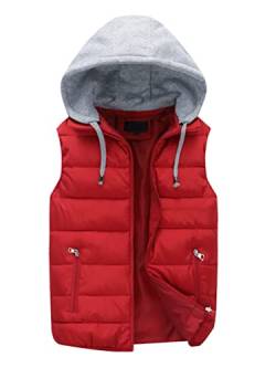 Onsoyours Herren Weste Leicht Outdoor Reißverschluss Slim Fit Steppweste Wärme Freizeit Stehkragen Funktionelle Winterweste Übergangsjacke Sportweste Freizeitjacke Daunenweste mit Kapuze A Rot L von Onsoyours