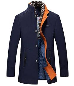 Onsoyours Herren Wintermantel Wolle Winter Kurzmantel Mittellang Wollmantel Abnehmbare Doppelkragen Kurz Winterjacke für Business Freizeit Freien Slim Fit Jacke C Marine L von Onsoyours