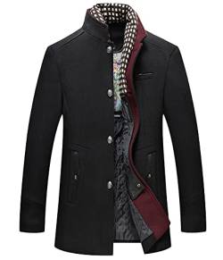 Onsoyours Herren Wintermantel Wolle Winter Kurzmantel Mittellang Wollmantel Abnehmbare Doppelkragen Kurz Winterjacke für Business Freizeit Freien Slim Fit Jacke C Schwarz L von Onsoyours