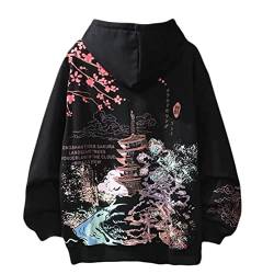 Onsoyours Hoodie Unisex Kapuzenpullover Herren Techwear Pullover mit Kapuzen Paar Sweatshirt Damen Hip Hop Streetwear Chinesischer Stil Animes Vintage A Schwarz 3XL von Onsoyours