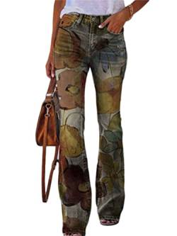 Onsoyours Hose Damen Elegant Leichte Schlaghose Bootcut Flared Hose Sommerhose Lose Freizeithose Mode Weites Bein Vintage Bedruckte Gerade Pants Blau I M von Onsoyours