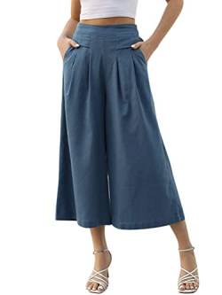 Onsoyours Hose Damen Hosenrock Palazzo Hose Leichte Culotte Hose Ladies Weites Bein Hose High Waisted mit Elastischem Bund Lang Sommerhose A Hellblau L von Onsoyours