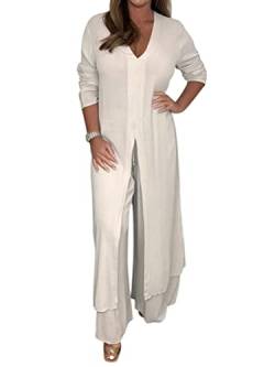 Onsoyours Hosenanzug Damen Hochzeit Festlich Elegant 2 Teilig Loungewear Einfarbig Sommer Outfits Streetwear Freizeitanzug Anzug 2 Teiler Hausanzug Zweiteiler Tracksuit Set A Beige M von Onsoyours