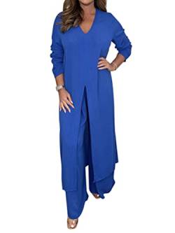 Onsoyours Hosenanzug Damen Hochzeit Festlich Elegant 2 Teilig Loungewear Einfarbig Sommer Outfits Streetwear Freizeitanzug Anzug 2 Teiler Hausanzug Zweiteiler Tracksuit Set A Blau L von Onsoyours