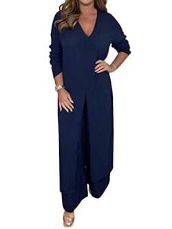 Onsoyours Hosenanzug Damen Hochzeit Festlich Elegant 2 Teilig Loungewear Einfarbig Sommer Outfits Streetwear Freizeitanzug Anzug 2 Teiler Hausanzug Zweiteiler Tracksuit Set A Dunkelblau L von Onsoyours