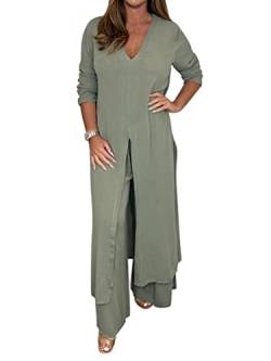 Onsoyours Hosenanzug Damen Hochzeit Festlich Elegant 2 Teilig Loungewear Einfarbig Sommer Outfits Streetwear Freizeitanzug Anzug 2 Teiler Hausanzug Zweiteiler Tracksuit Set A Grün S von Onsoyours