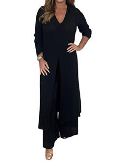 Onsoyours Hosenanzug Damen Hochzeit Festlich Elegant 2 Teilig Loungewear Einfarbig Sommer Outfits Streetwear Freizeitanzug Anzug 2 Teiler Hausanzug Zweiteiler Tracksuit Set A Schwarz M von Onsoyours