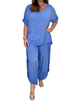 Onsoyours Hosenanzug Damen Hochzeit Festlich Elegant 2 Teilig Loungewear Einfarbig Sommer Outfits Streetwear Freizeitanzug Anzug 2 Teiler Hausanzug Zweiteiler Tracksuit Set B Blau 3XL von Onsoyours