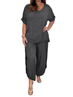 Onsoyours Hosenanzug Damen Hochzeit Festlich Elegant 2 Teilig Loungewear Einfarbig Sommer Outfits Streetwear Freizeitanzug Anzug 2 Teiler Hausanzug Zweiteiler Tracksuit Set B Dunkelgrau XL von Onsoyours