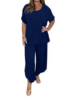 Onsoyours Hosenanzug Damen Hochzeit Festlich Elegant 2 Teilig Loungewear Einfarbig Sommer Outfits Streetwear Freizeitanzug Anzug 2 Teiler Hausanzug Zweiteiler Tracksuit Set B Marine L von Onsoyours