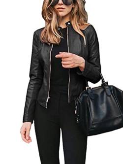 Onsoyours Jacke Damen Lederjacke Frauen Kunstlederjacke Damen mit Zip A Schwarz L von Onsoyours