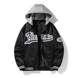 Onsoyours Jacke Herren Baseball Jacke Männer Kapuzenpullover Brief Drucken Sportjacke Übergangsjacke Mode Lose Mantel Hoodie Sweatjacke Kapuzenjacke College Streetwear E Schwarz S von Onsoyours