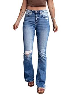 Onsoyours Jeans Damen Bootcut Jeanhose Damen Schlaghose Bootcut Jeans Damen Jeans Stretch High Waist Straight Jeans Flare Denim Hose Gerade Hosen B Blau XL von Onsoyours