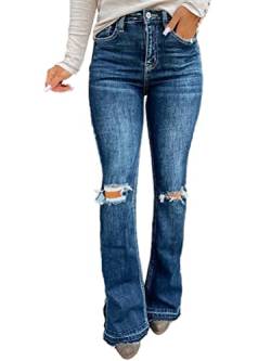 Onsoyours Jeans Damen Elegant Stretch Skinny Schlaghose Jeanshose Bootcut Hose Low Waist Weites Bein Retro Stil Denim Pants 06 Blau M von Onsoyours