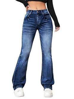 Onsoyours Jeans Damen High Waist Schlaghose Damen Jeans mit Löchern Stretch Skinny Jeans Für Damen Boyfriend-Jeans Röhrenjeans mit Taschen Flare Jeans A Dunkelblau L von Onsoyours