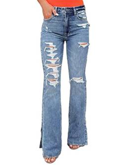 Onsoyours Jeans Damen Weites Bein Lange Hose Schlaghose Flared Bootcut Stretch Skinny Jeans Slim Fit Retro High Waist Schlagjeans Denim Hose 01 Blau L von Onsoyours