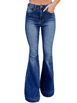 Onsoyours Jeans Damen Weites Bein Lange Hose Schlaghose Flared Bootcut Stretch Skinny Jeans Slim Fit Retro High Waist Schlagjeans Denim Hose 08 Blau M von Onsoyours