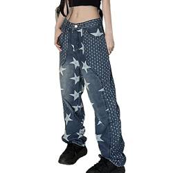 Onsoyours Jeans Damen Y2K Baggy Hose Low Waist Jeans Vintage Baggy Hip Hop Boyfriend Denim Harajuku Jeanshose Streetwear Casual Jeans Freizeithose Streetwear C2 Blau L von Onsoyours