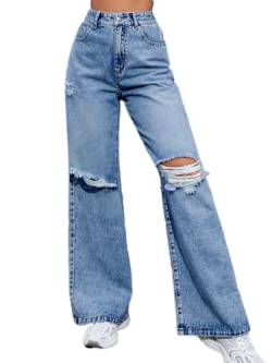 Onsoyours Jeans Damen Y2K Cargohose Baggy Denim Hosen Straight Leg Jeanshose Hip Hop Boyfriend Cargo Jeans Vintage Bedruckte Loose Pants 90er E-Girl Streetwear C Dunkelblau S von Onsoyours