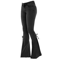 Onsoyours Jeanshose Damen Elegant Stretch Skinny Schlaghose Bootcut Flared Hose Casual Hohe Taille Jeans Mode Hose Weites Bein Retro Stil Destroyed Denim Pants H Schwarz 3XL von Onsoyours