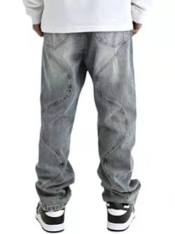 Onsoyours Jeanshose Herren Straight Jeans Y2K Farbblock Patchwork Denim Hose Retro Nähen Loose Jeans Jogginghose Streetwear R Grau L von Onsoyours