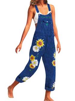 Onsoyours Jeanslatzhose Damen Latzhose Jeans Hose Vintage Loose fit Jumpsuit Overall Blumen Denim Playsuit Romper A Blau Medium von Onsoyours