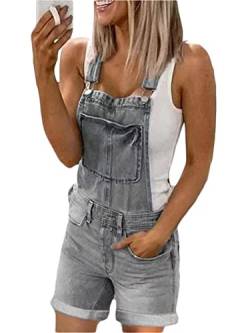 Onsoyours Jeanslatzhose Damen Latzhose Jeans Kurz/Lange Hose Denim Overall Jumpsuit Playsuit Jeans Vintage Loose Fit Hoseanzug Romper mit Taschen A Grau S von Onsoyours