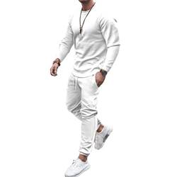 Onsoyours Jogginganzug Herren Haut Langarm + Hose Lang 2 Teiliges Sportanzug Outfit Freizeit Set Sport Workout Sets Gym Running Klassisch Pyjama Casual Anzug A Weiß M von Onsoyours