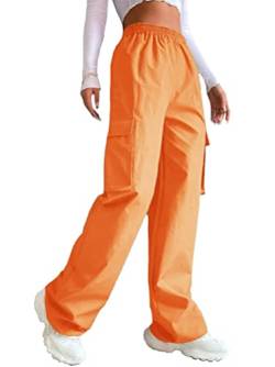 Onsoyours Jogginghose Damen Sporthose Lang Trainingshose Loose Fit Hohe Taile Yoga Hosen Freizeithose Laufhosen Sweathose Mit Taschen Breites Bein Kordelzug 01 Orange S von Onsoyours